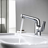 Bathroom Sink Faucet - Widespread / Pullout Spray Chrome / Black Centerset Single Handle One HoleBath Taps