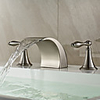 Bathroom Sink Faucet - Widespread / Waterfall Nickel Brushed Deck Mounted Two Handles Three HolesBath Taps