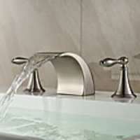 Bathroom Sink Faucet - Widespread / Waterfall Nickel Brushed Deck Mounted Two Handles Three HolesBath Taps
