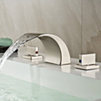 Bathroom Sink Faucet - Widespread / Waterfall Nickel Brushed Deck Mounted Two Handles Three HolesBath Taps