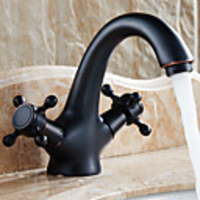 Bathroom Sink Faucet - Widespread Antique Copper Centerset Two Handles One Hole