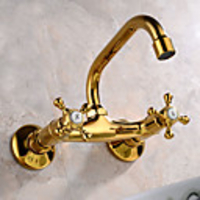 Bathroom Sink Faucet - Widespread Ti-PVD Centerset Two Holes Two Handles Two Holes