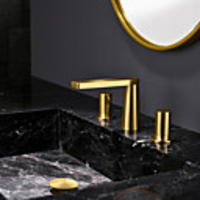 Bathroom Sink Faucet - Widespread Two Handles Three Holes Bath Taps Deck Mounted Vessel Sink Mixer Tap Brueshed Gold Hot Cold Water Wash Room Vanity Basin Faucet
