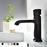 Bathroom Sink Faucet -Deck Mounted Chrome / Oil-rubbed Bronze / Electroplated Centerset Single Handle One Hole Bath Mixer Taps Wash Room Vessel Sink Vanity Basin Brass Faucet