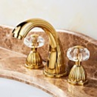 Bathroom Sink Faucet -Elegant Waterfall Gold Centerset Two Handles Three Holes