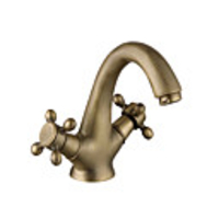 Bathroom Sink Faucet-Antique Copper Center Set Two Handles One Hole Bathroom Faucet