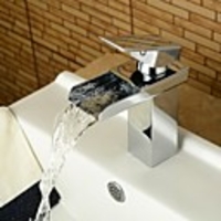 Bathroom Sink Faucet-Waterfall Chrome Center Set One Hole / Single Handle One Hole Bathroom Faucet