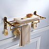 Bathroom Towel Shelf with 7 Hooks,  Foldable,  Multifunctional,  Antique Hardware Accessory Shelf with Carved Pattern,  Aluminum,  Wall Mounted