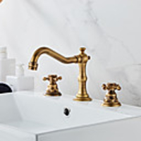 Bathtub Faucet - Antique Antique Brass Roman Tub Ceramic Valve Bath Shower Mixer Taps / Two Handles Three Holes