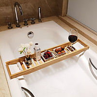 Bathtub Shelf Bamboo Wood Bath Caddy can Storage Book, iPad or Wine Glass Holder Bathroom Organizer Tray Non-Slip Gift for Family miniinthebox