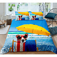 Beach Dog 3-Piece Duvet Cover Set Hotel Bedding Sets Comforter Cover with Soft Lightweight Microfiber For Holiday Decoration(Include 1 Duvet Cover and 1or 2 Pillowcases)