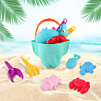 Beach Sand Toys Set Sand Molds Sand Shovel Tool Kits 7 pcs Plastics Portable with Mesh Bag For Kids Boys