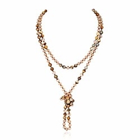 bead strand versatile 60 long wrap necklace - handmade knotted multi layer sparkly crystal,  semi precious natural stone,  lava,  glass faux pearl (natural stone amp; crystal bead mix - light brown)