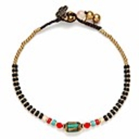 beaded rope anklet boho handmade wax rope braided ankle bracelet,  nepal stone charm anklets (style 4)