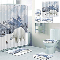 Bear In The Snow Printed Bathtub Curtain Liner Covered With Waterproof Fabric Shower Curtain For Bathroom Home Decoration With Hook Floor Mat And Four-piece Toilet Mat