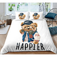 Bear Print Bedding Duvet Cover Set Cute Cartoon Bear Printed Design Boys Girls Animal Bedding Sets