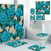 Beautiful Flowers Printed Bathtub Curtain Liner Covered With Waterproof Fabric Shower Curtain For Bathroom Home Decoration With Hook Floor Mat And Four-piece Toilet Mat