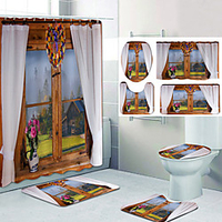 Beautiful View From The Window Pattern Printing Bathroom Shower Curtain Leisure Toilet Four-Piece Design