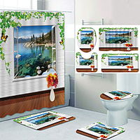 Beautiful View From The Window Pattern Printing Bathroom Shower Curtain Leisure Toilet Four-Piece Design