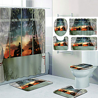 Beautiful View From The Window Pattern Printing Bathroom Shower Curtain Leisure Toilet Four-Piece Design