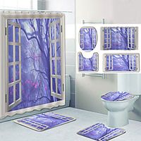 Beautiful View From The Window Pattern Printing Bathroom Shower Curtain Leisure Toilet Four-Piece Design
