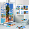 Beautiful View From The Window Pattern Printing Bathroom Shower Curtain Leisure Toilet Four-Piece Design