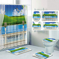 Beautiful View From The Window Pattern Printing Bathroom Shower Curtain Leisure Toilet Four-Piece Design