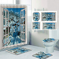 Beautiful View From The Window Pattern Printing Bathroom Shower Curtain Leisure Toilet Four-Piece Design