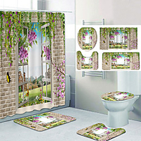 Beautiful View From The Window Pattern Printing Bathroom Shower Curtain Leisure Toilet Four-Piece Design