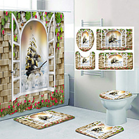 Beautiful View From The Window Pattern Printing Bathroom Shower Curtain Leisure Toilet Four-Piece Design
