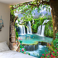 Beautiful wooden ladder waterfall scenery tapestry hanging cloth background cloth decorative cloth hanging cloth miniinthebox