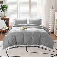 Bed Set with Duvet Cover and Pillow Case,  Polyester-Cotton,  Grey with Ruffle miniinthebox