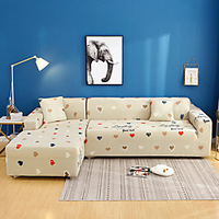 Beige Heart Print Dustproof All-powerful Slipcovers Stretch L Shape Sofa Cover Super Soft Fabric Couch Cover Sofa Furniture Protector with One Free Boster Case miniinthebox