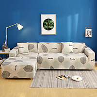 Beige Leaves Print Dustproof All-powerful Slipcovers Stretch L Shape Sofa Cover Super Soft Fabric Couch Cover Sofa Furniture Protector with One Free Boster Case miniinthebox