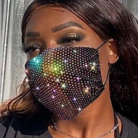 belicey glitter rhinestone mesh face macks for women black sparkly crystal rhinestones mesh face cover chain nightclub masquerade diamond madks decoration face banada (black ab) miniinthebox