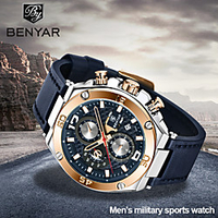 benyar men watch quartz chronograph date 3atm waterproof watches business sport design leather strap wrist watch perfect for men father