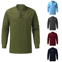benycs men gothic retro t shirt tee lace-up v-neck cotton blended long sleeve pullover tee shirt loose tops miniinthebox