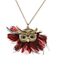 Bespectacled Owl Mask Antique Coppery Necklace