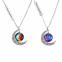 best friends necklaces moon pendant,  engraved friendship bff necklace for 2 love across light years you