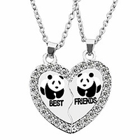 bff necklace for 2,  best friend necklaces,  split panda,  dolphin,  penguin valentine heart rhinestone friendship necklaces engraved pendant-panda
