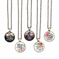 bible verse pendant necklace christian songs and hymns glass cabochon pendant inspired necklace with 24 inches chain handmade for gifts 5pcs (bible 7,  bible verses)