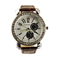 Big Dial PU Leather Band Crystal Characteristic Women Girl Ladies Wrist Watch - Brown