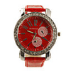 Big Dial PU Leather Band Crystal Characteristic Women Girl Ladies Wrist Watch - Red