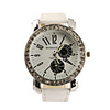 Big Dial PU Leather Band Crystal Characteristic Women Girl Ladies Wrist Watch - White