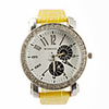 Big Dial PU Leather Band Crystal Characteristic Women Girl Ladies Wrist Watch - Yellow