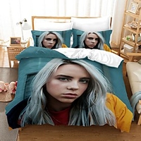 Billie Eilish 3-Piece Duvet Cover Set Hotel Bedding Sets Comforter Cover with Soft Lightweight Microfiber,  Include 1 Duvet Cover,  2 Pillowcases for Double/Queen/King(1 Pillowcase for Single)