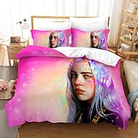 Billie Eilish 3-Piece Duvet Cover Set Hotel Bedding Sets Comforter Cover with Soft Lightweight Microfiber,  Include 1 Duvet Cover,  2 Pillowcases for Double/Queen/King(1 Pillowcase for Single)