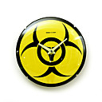 Biohazard Sign Luminous Mute Rimless Convex Glass Wall Clock