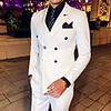 Black / White / Blue Solid Colored Slim Fit Polyester Suit - Notch Double Breasted Four-buttons
