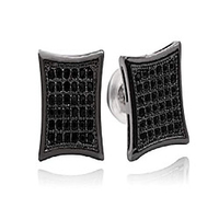 black 11mm square cz stud earring of mens womens aretes para hombre (black)